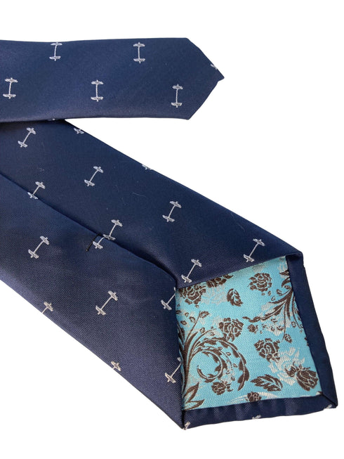 navy mens tie with weights gym barbell quirky design